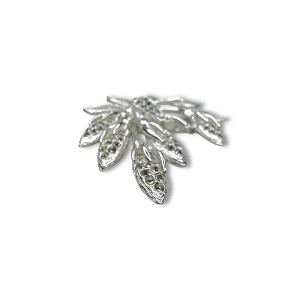 Eisenberg Ice Silver Tone Crystal Leaves Floral Brooch Pin - Picture 8 of 14
